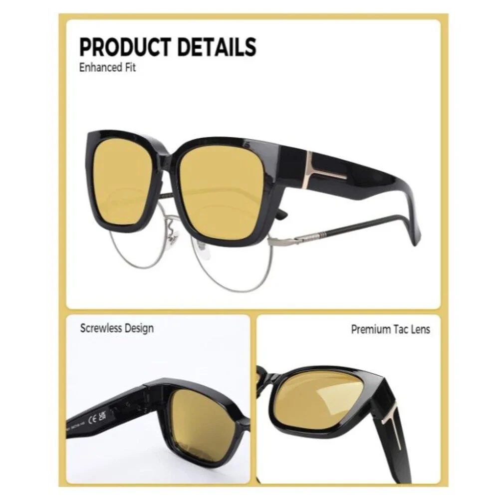 Night Vision Driving Glasses Fit Over Eyeglasses Anti Glare Yellow Lens